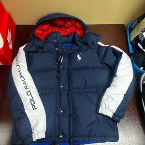 Polo Ralph Lauren Mens Navy Full Zip Water Repellent Down Puffer Jacket Sz LARGE